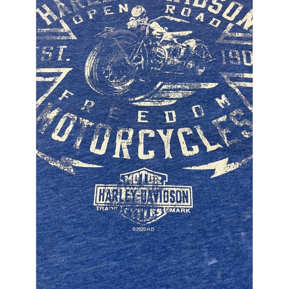 Harley Davidson Mens 2XL Blue Graphic T Shirt Freedom Motorcycles Open Road - Picture 3 of 5